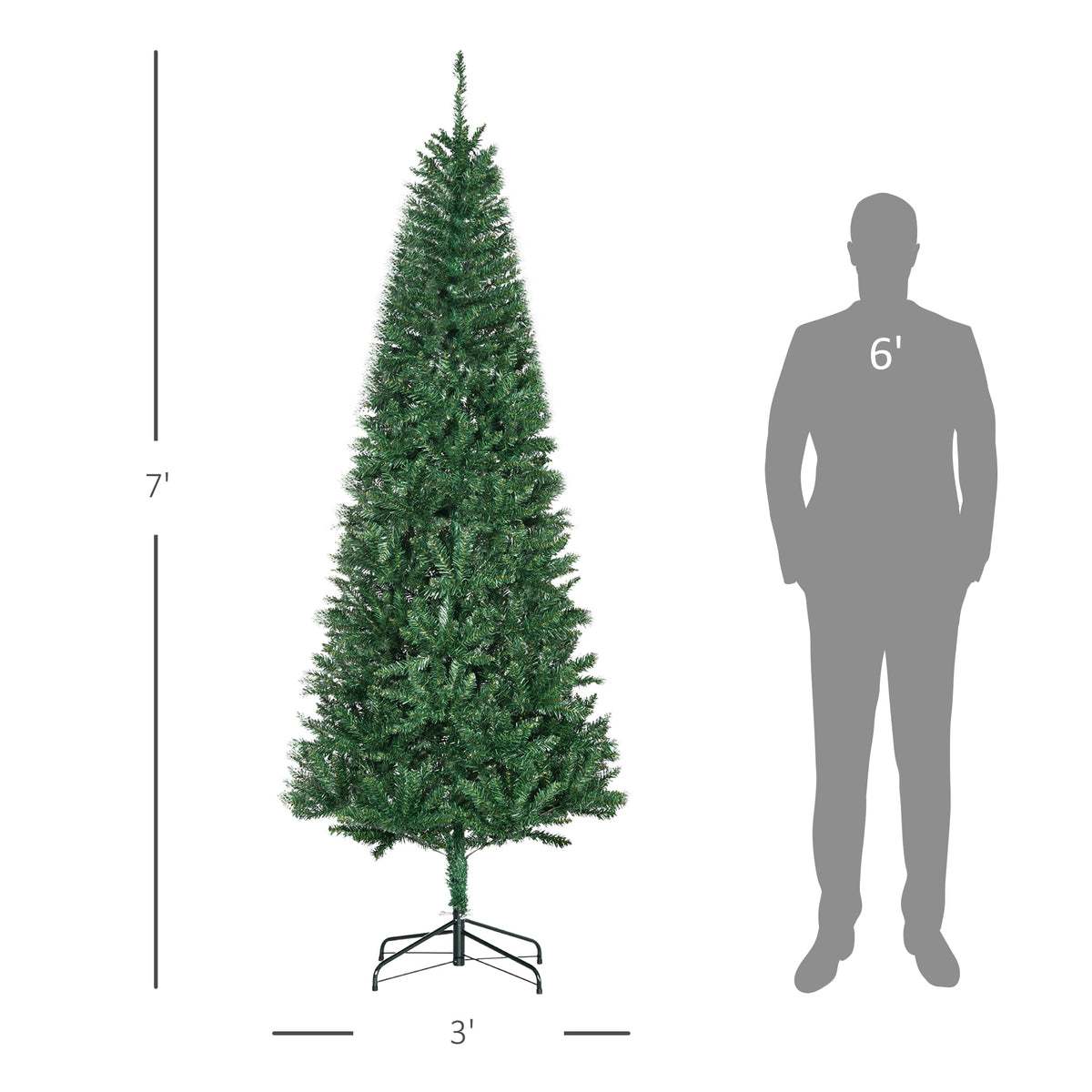 HOMCOM 8' Artificial Christmas Tree Holiday Home Décor, 618 Tips, Black