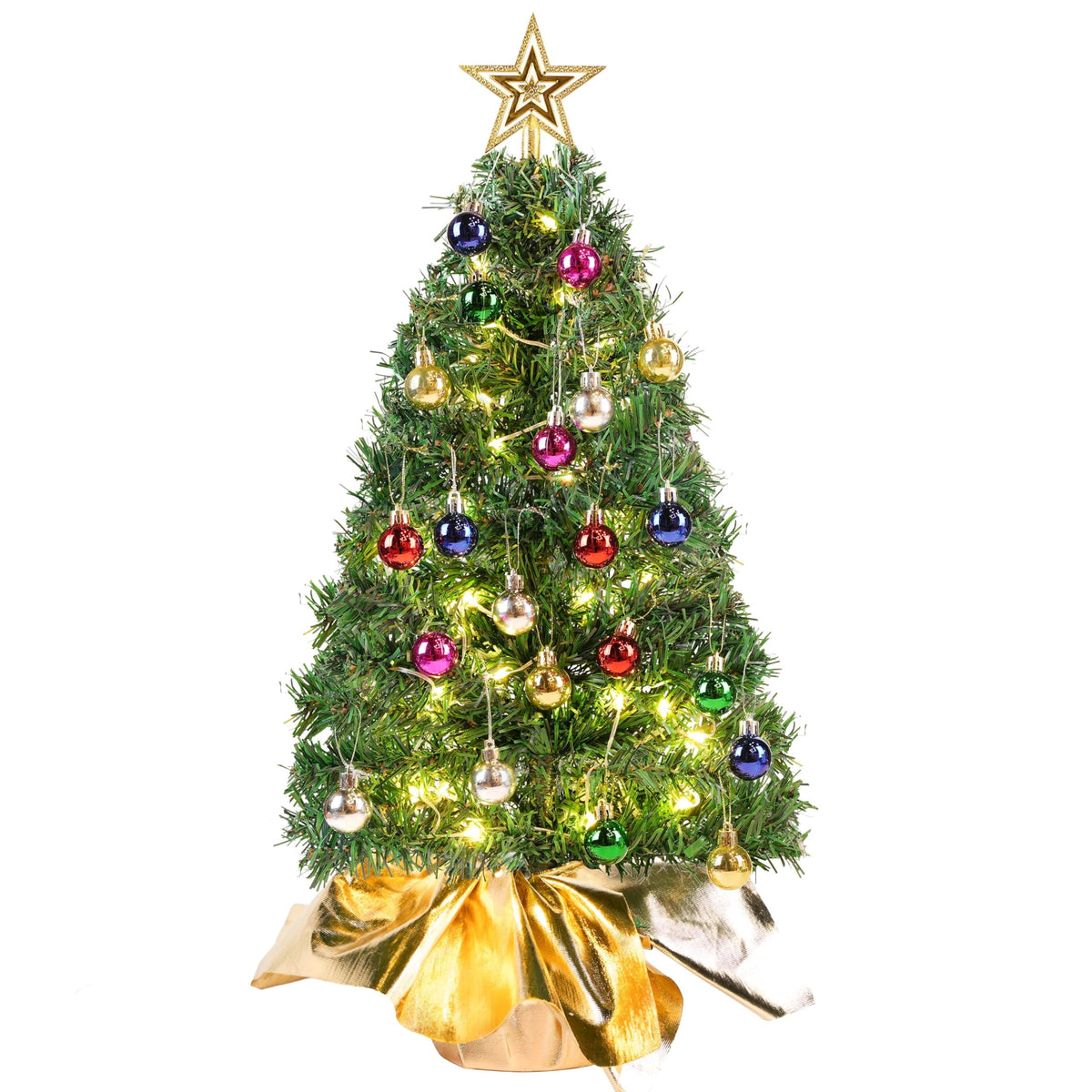 Joyfy 24in Prelit Tabletop Christmas Tree with Decoration Kit (Gold, Battery Operated)