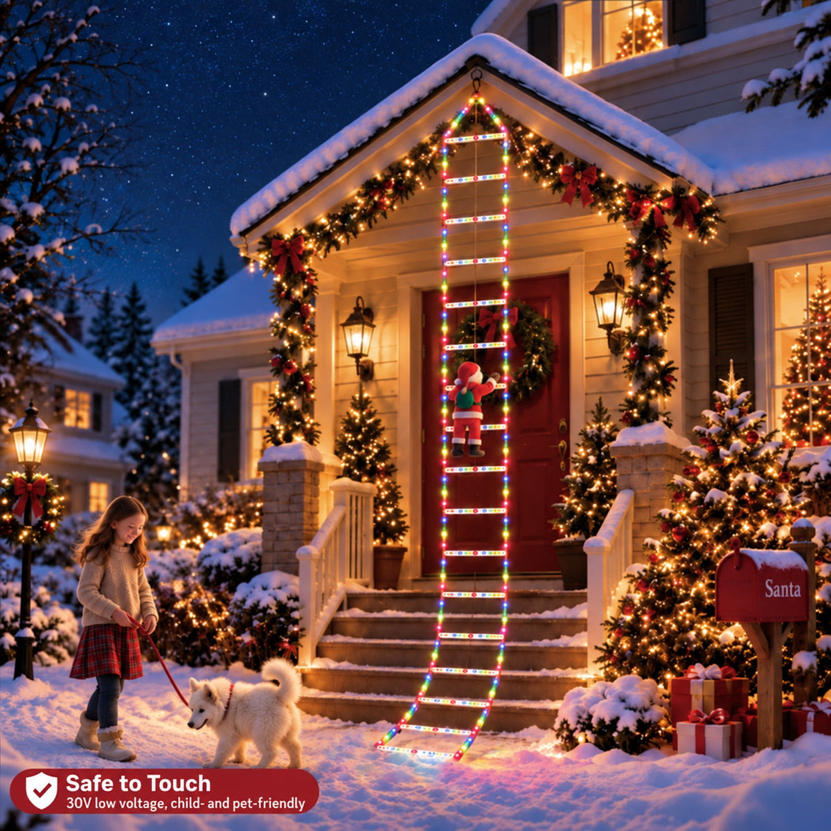 Anoak Christmas Decorations Santa Climbing Ladder with Lights, 10.5ft Christmas Decorative LED String Lights Outdoor Indoor for Xmas Tree Decor, Window, Garden, Home, Multicolor