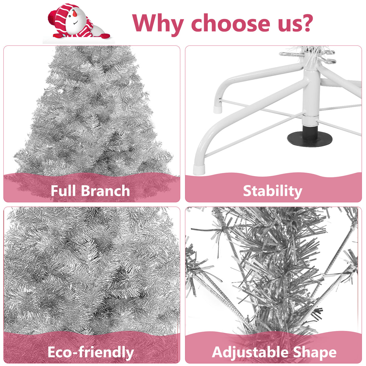 Fawyn 6' Ft Sparking Gorgeous Folding Artificial Tinsel Christmas Tree Silver Color 450 Tips