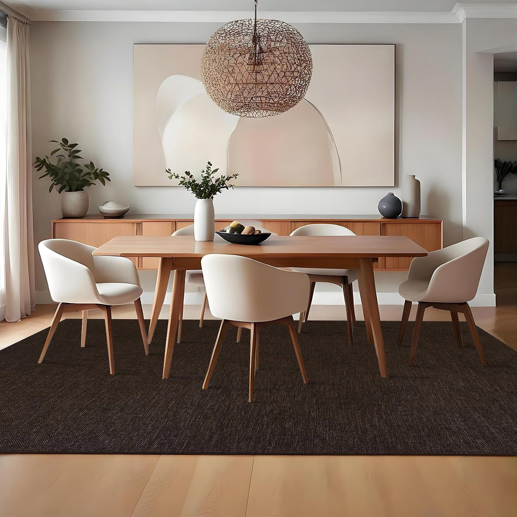 6 x 9 ft Washable Area Rug, Modern Woven Textured Rug, Soft Low Pile Non Slip Non Shedding Rug for Living Room Bedroom Dining Room - Dark Brown