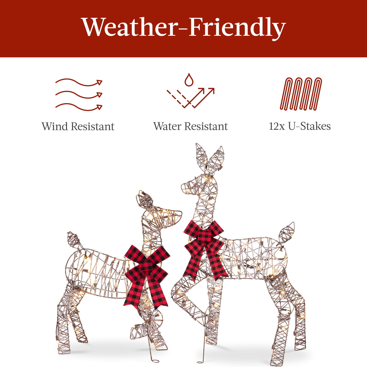 Best Choice Products 3-Piece 2D Deer Family Set, Lighted Christmas Outdoor Decoration w/ 175 Lights, Stakes - Gold