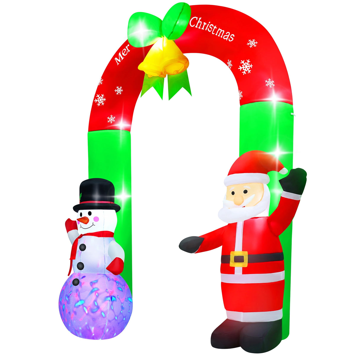 Yexmas 8FT Christmas Inflatable Archway,Christmas Blow Up Yard Decorations with Santa Claus and Snowman,Outdoor Christmas Decorations with Bow LED Lights