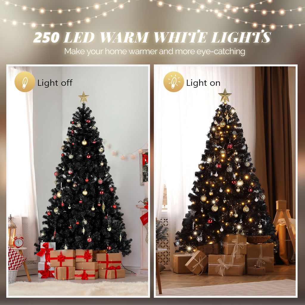 Ktaxon Black Christmas Tree 6ft Artificial Xmas Tree with 250 LEDs,Indoor Holidays Decoration,8 Modes
