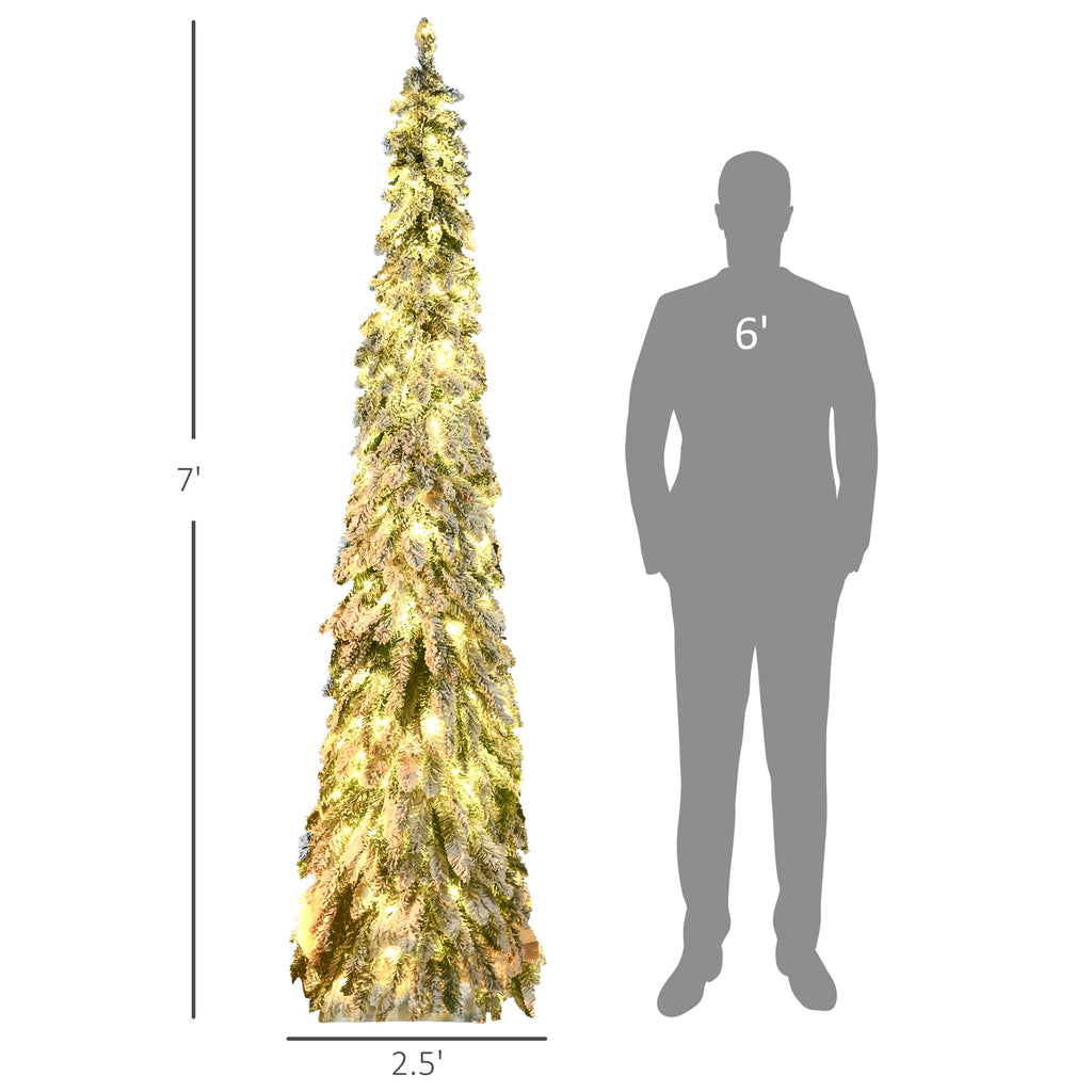 HOMCOM 4' Downswept Slim Snow Artificial Christmas Tree with LED Lights