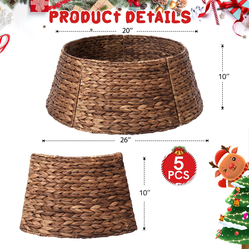Ayieyill 26in Woven Hyacinth Christmas Tree Collar, Christmas Tree Decorations, Tree Skirt Accessory w/ Cord Cut-Out | Black