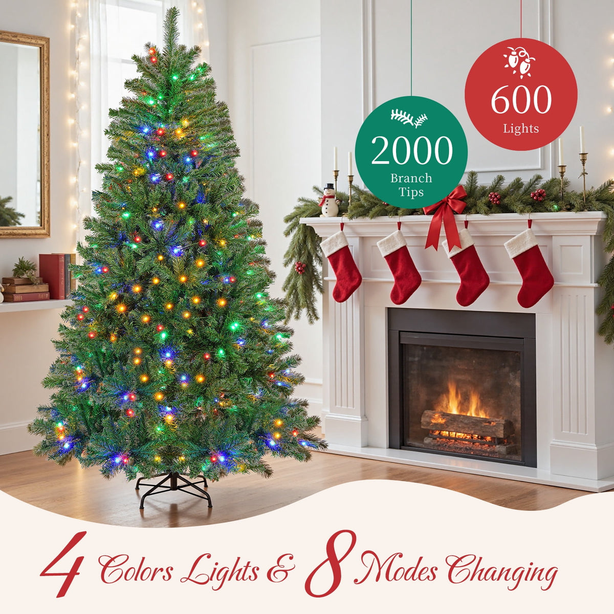CONCETTA 6FT Pre-Lit Artificial Spruce Christmas Tree with Multicolor LED Lights, Realistic Indoor Home Holiday Decoration
