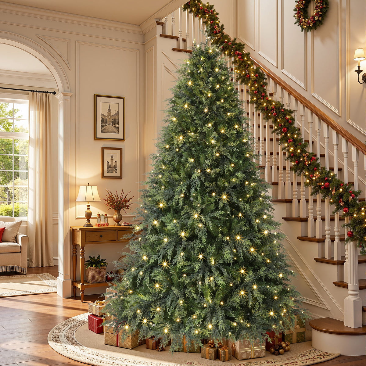 Lolsea 7ft Prelit PE Aspen Cypress Artificial Christmas Tree with Remote Control, Timer and Warm White & Multi-Color Lights