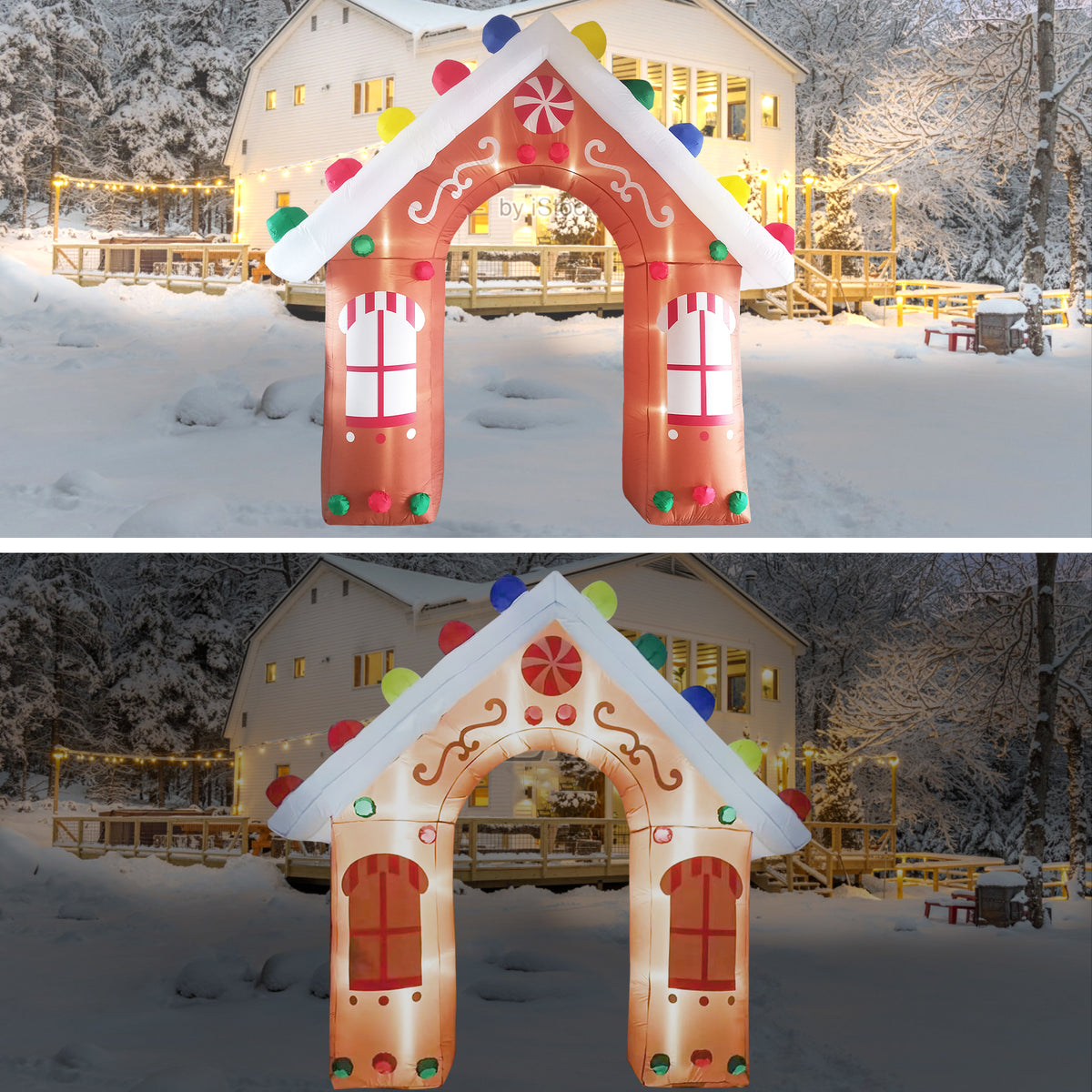 10FT Christmas Inflatables Gingerbread House Archway Outdoor Decorations, Giant Christmas Arch Blow Up Yard Decorations with LED Lights Built-in