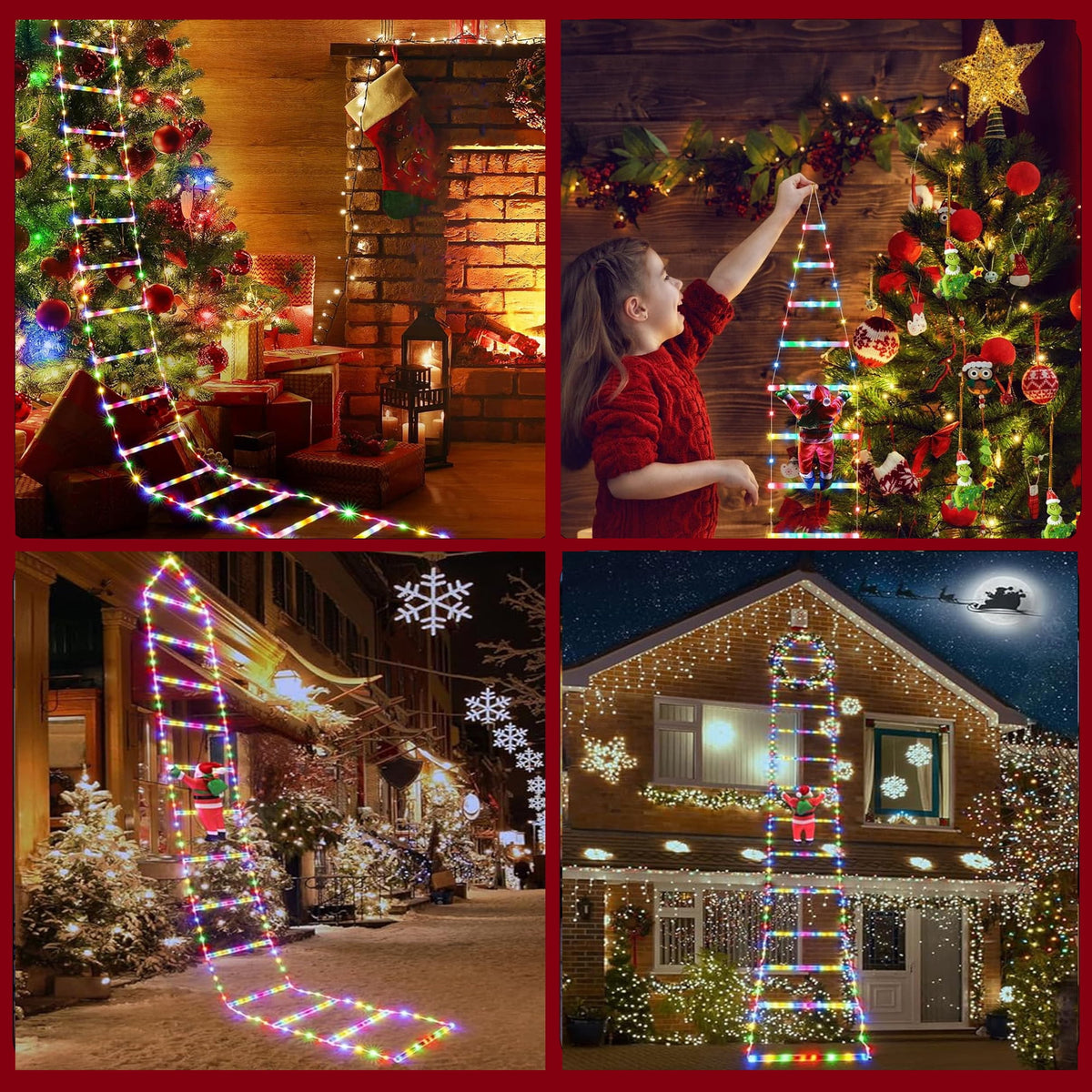 Morfone Christmas Decorations LED Ladder Lights with Climbing Santa Claus, 10.5ft Christmas Decorative String Lights for Indoor Outdoor, Window, Garden, Home, Wall, Xmas Tree Decor, Multicolor