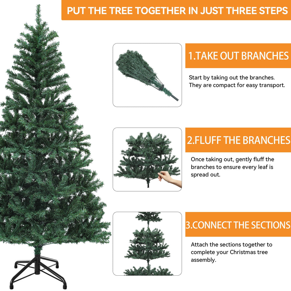 Uforic 6ft Pre-Lit Artificial Christmas Tree with 880 Tips and 250 Warm Lights for Home and Party