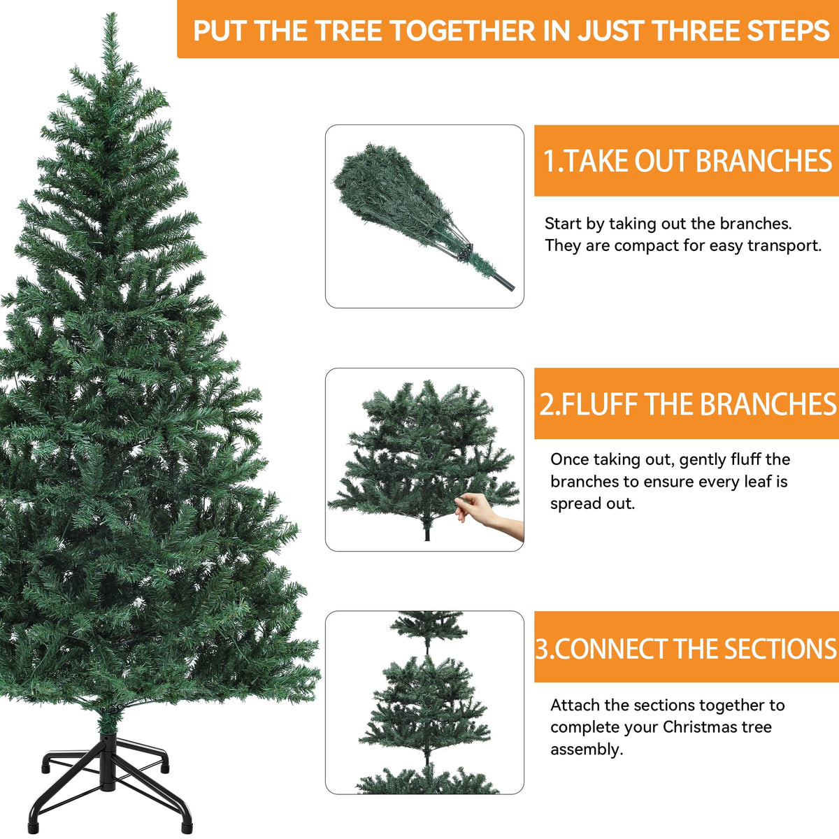 Uforic 6ft Pre-Lit Artificial Christmas Tree with 880 Tips and 250 Warm Lights for Home and Party