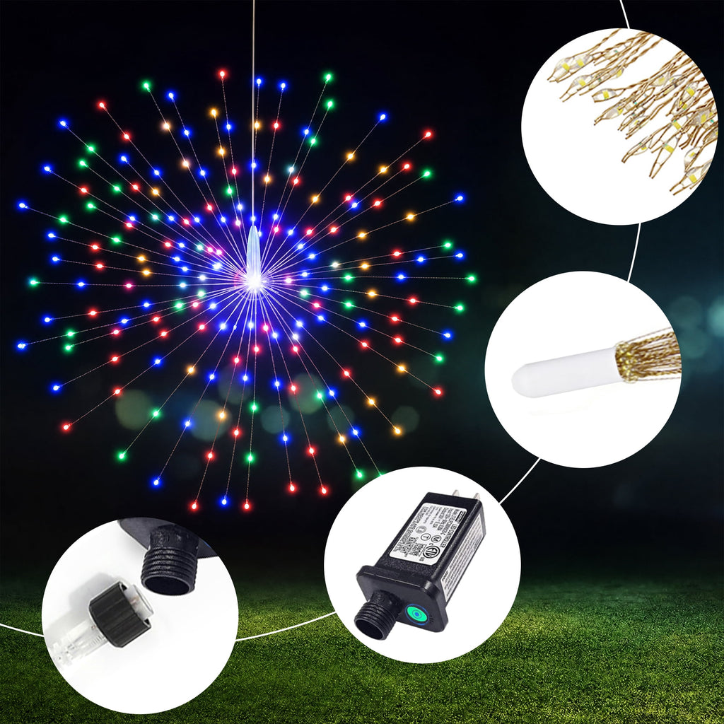 5-Pack LED Firework Lights, 450 LED Starburst String Lights with 8 Modes, Plug In Waterproof Fairy Christmas Lights for Garden Patio Indoor Outdoor Decor, Cool White