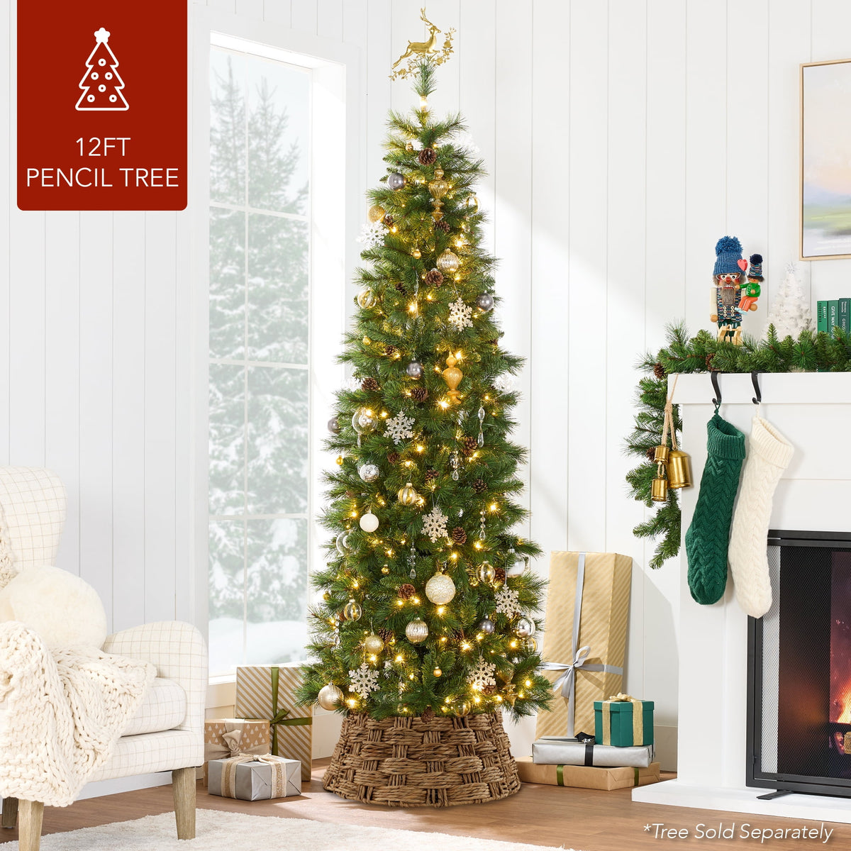 Best Choice Products 42in Basket Woven Hyacinth Christmas Tree Collar, Tree Skirt Accessory w/ Cord Cut-Out - Chestnut
