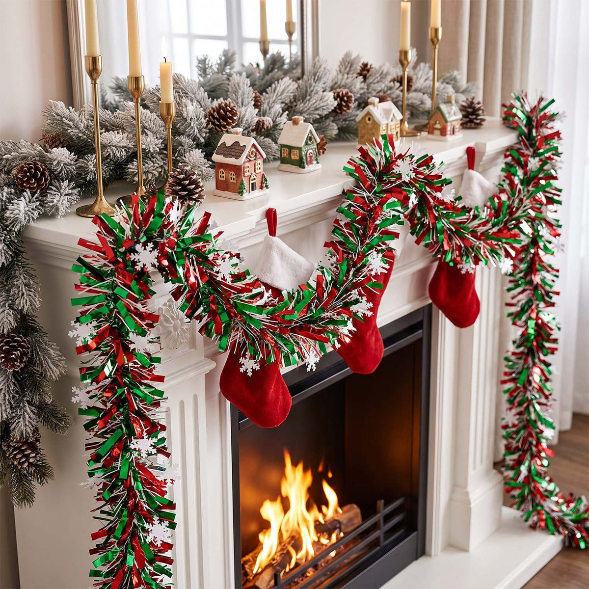 Ayieyill 33ft Tinsel Garland Hanging Christmas Tree Garland for Christmas Tree Decorations Indoor, Iridescent