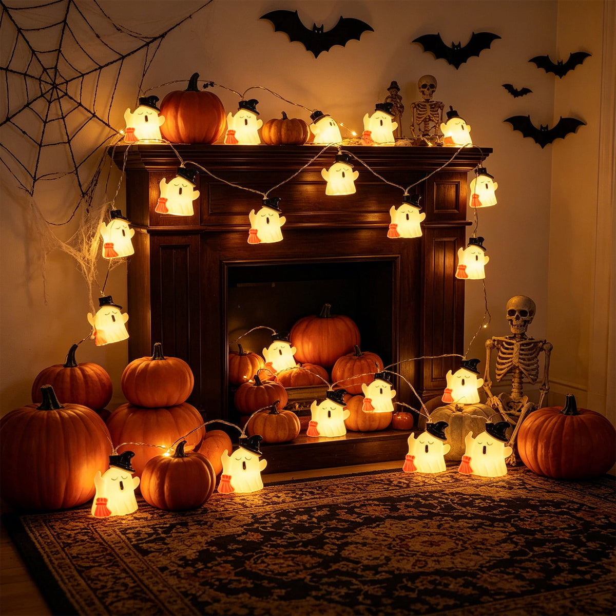 AZXY Halloween String Lights, Ghost Shaped White Halloween Lights, Indoor Outdoor Halloween Decor, Halloween Party Indoor Decor, Battery 5 FT Halloween Decorations, Stair Mantel Patio Halloween Decor
