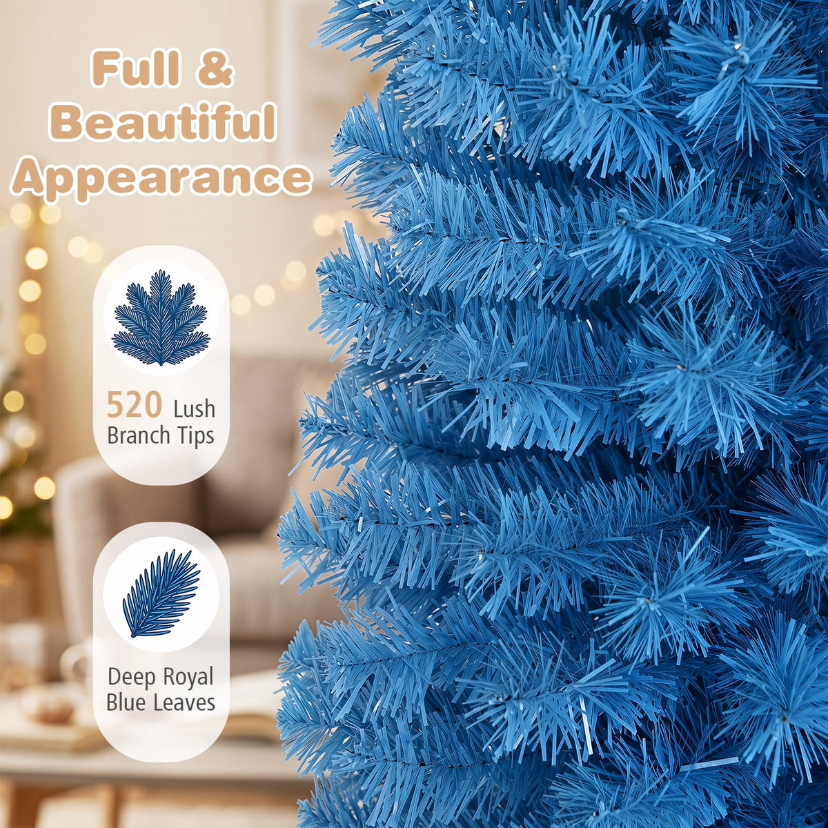 Patiojoy 6FT Blue Tinsel Artificial Pencil Christmas Tree w/ Sturdy Metal Stand Seasonal Holiday Decoration for Home, Party