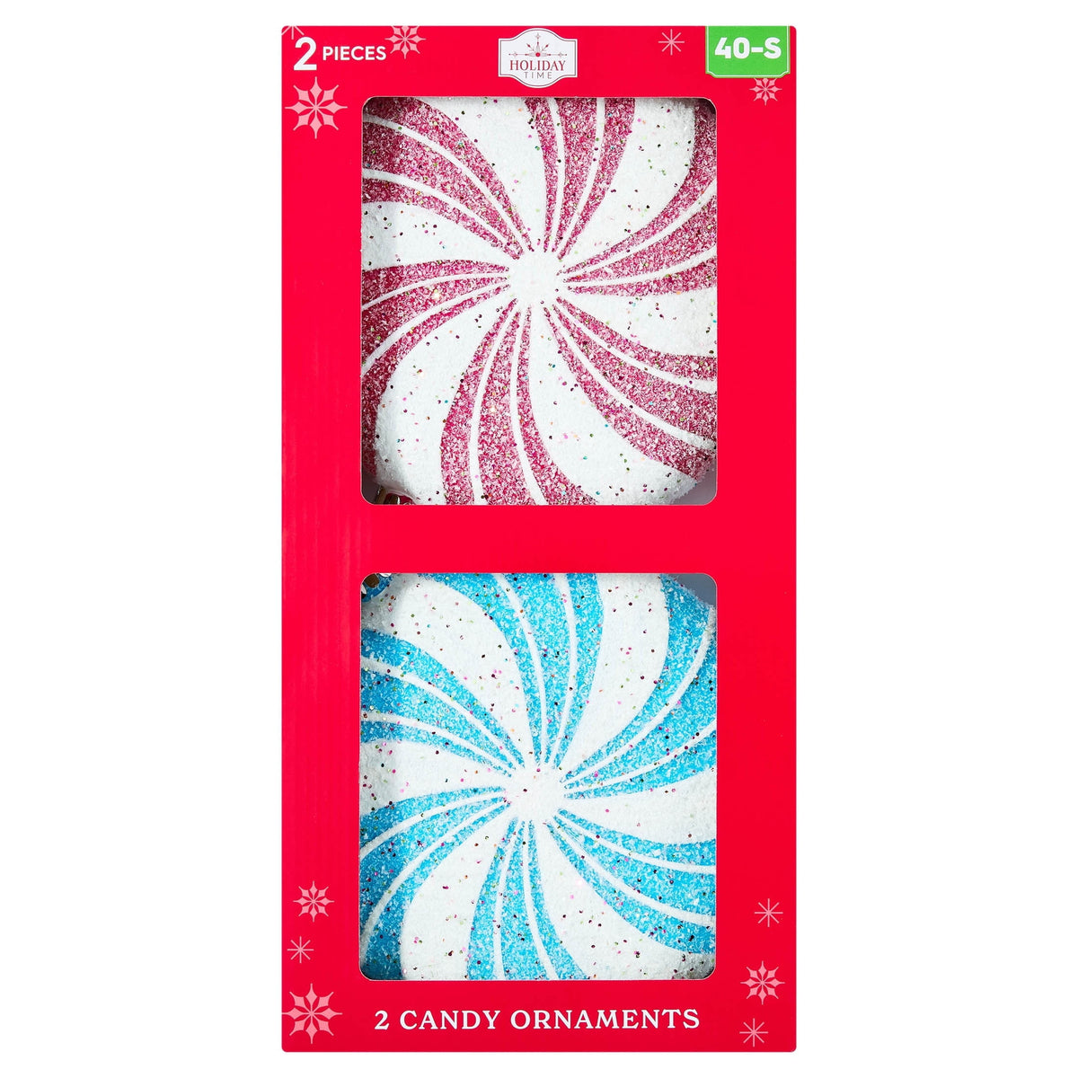 2-Count Red and White Jumbo Tinsel Candy Cane Shatterproof Christmas Ornaments, 14", by Holiday Time