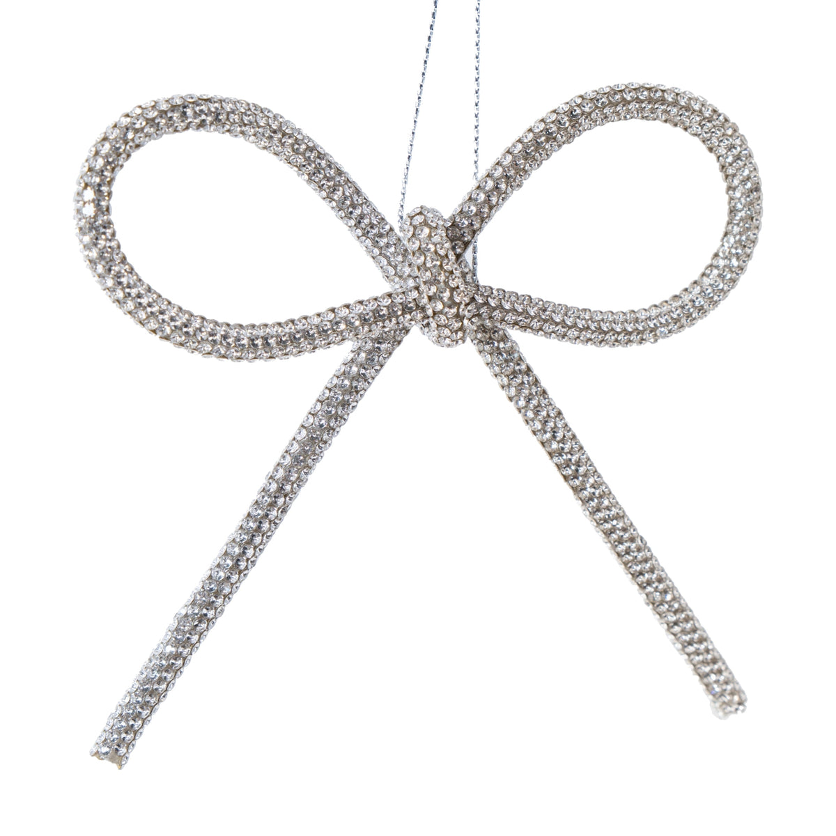 My Texas House 2-Count Silver Crystal Bow Christmas Ornaments, 4"