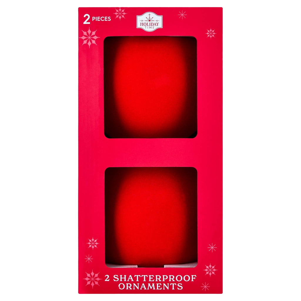 2-Count Red Jumbo Velvet-Feel Shatterproof Christmas Ornaments, 6.5", by Holiday Time