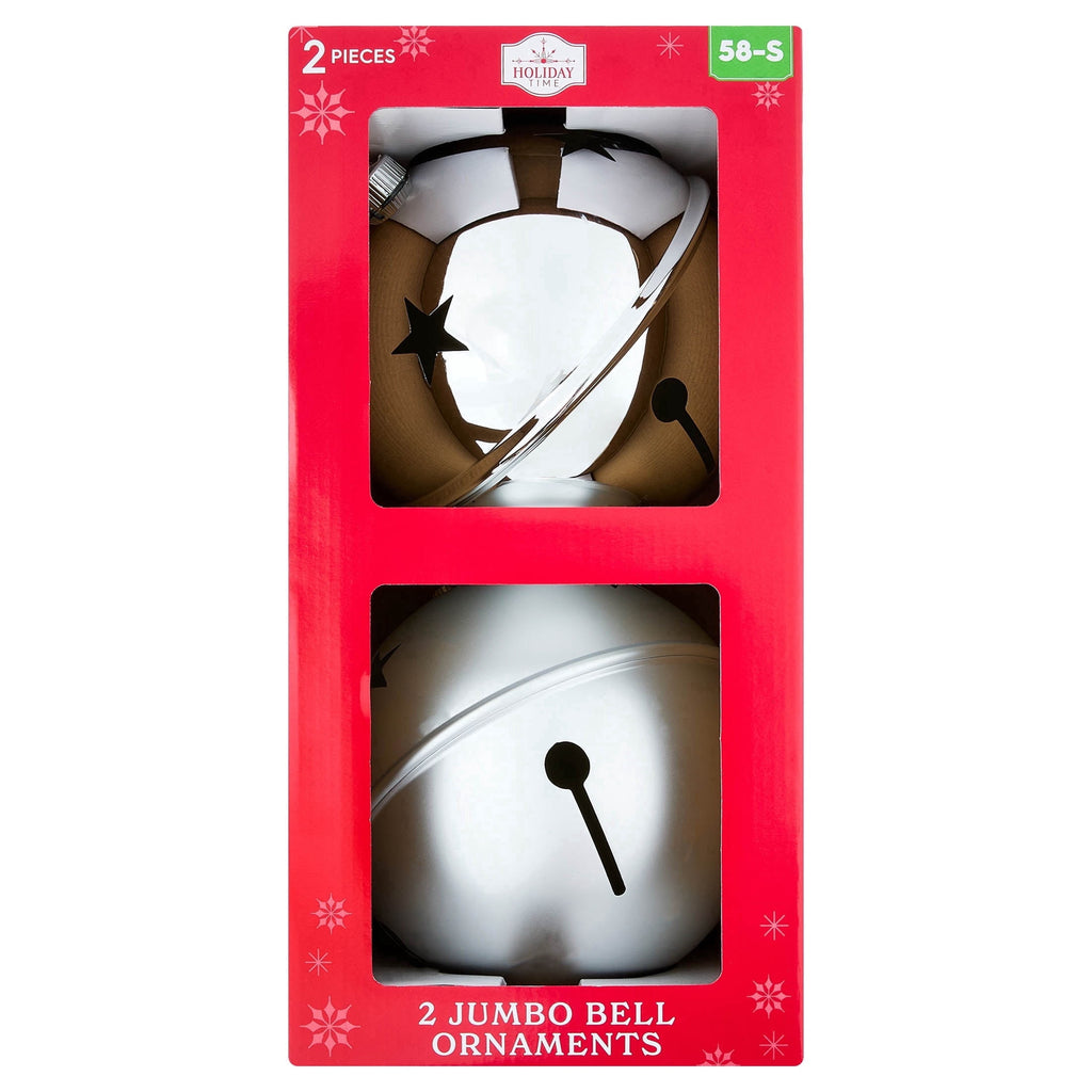 2-Count Silver Jumbo Bell Shatterproof Christmas Ornaments, 8", by Holiday Time