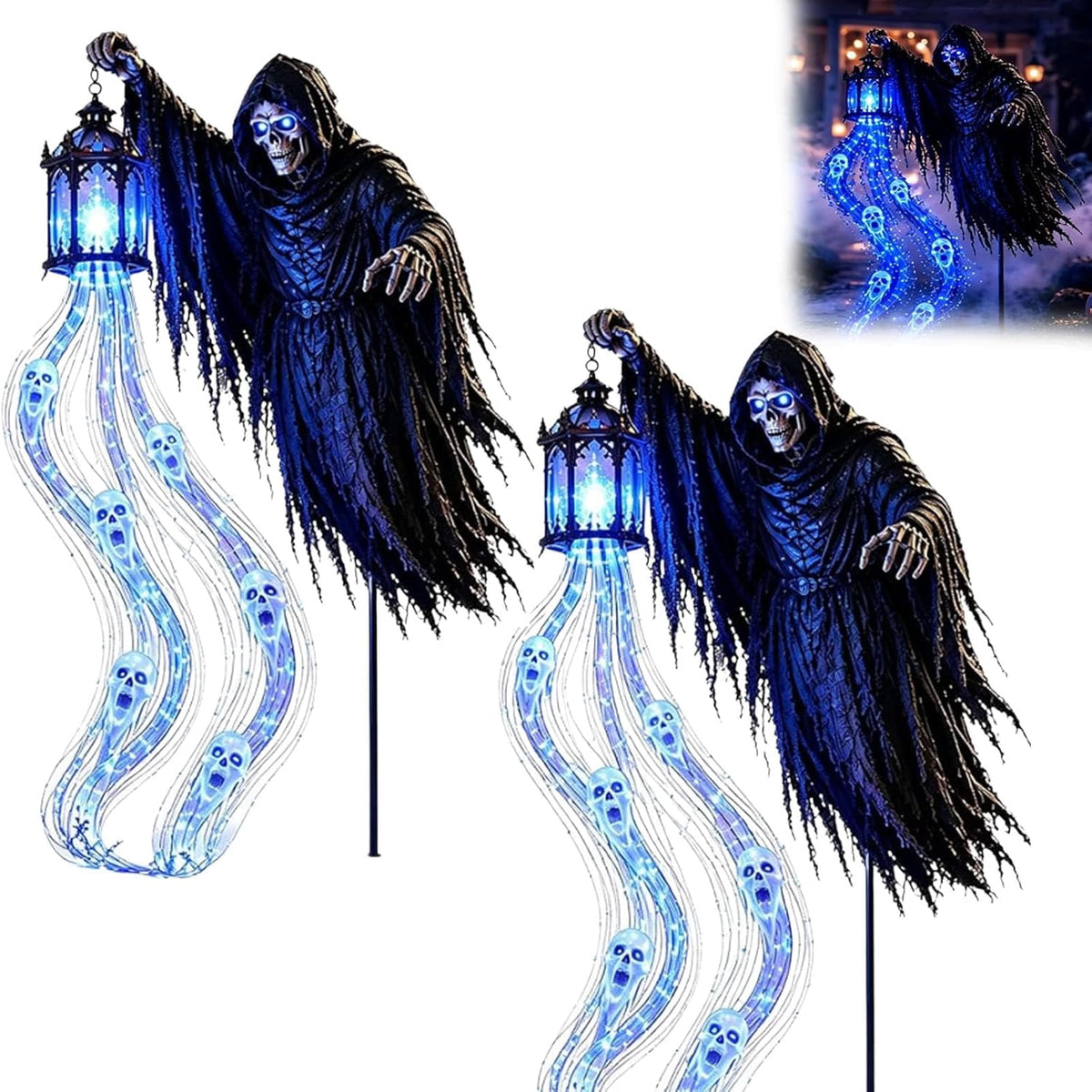 1PC Halloween Soul Harvester Iron Garden Stake Light Halloween Decor, 31.5 Inch Grim Reaper Figurine with Glowing Gothic Silhouette, Solar Powered Waterproof Outdoor Lamp for Yard and Patio