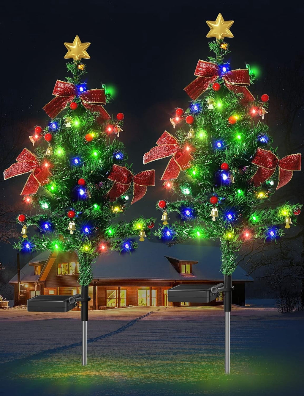 Beiled Multicolor Solar Christmas Tree Light Outdoor Waterproof 20LED Garden Decor（2pack）