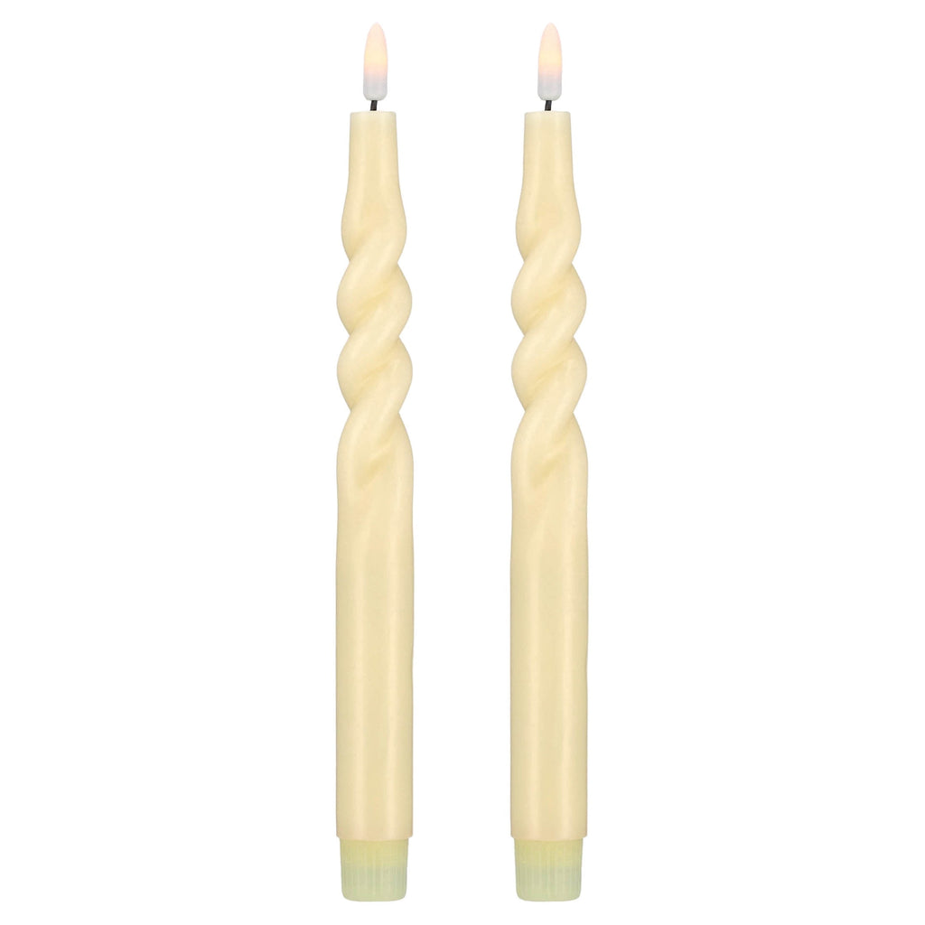 Indoor Battery-Operated LED Plastic Flameless Christmas Twisted Taper Candles, Cream, 11", 2 Count, by Holiday Time