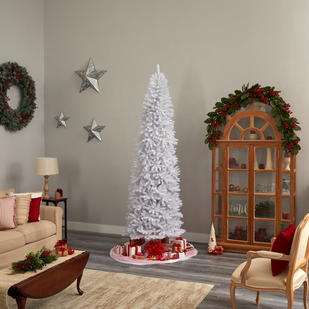 Nearly Natural 3' White Slim Artificial Christmas Tree Prelit 50 Warm White LED Lights