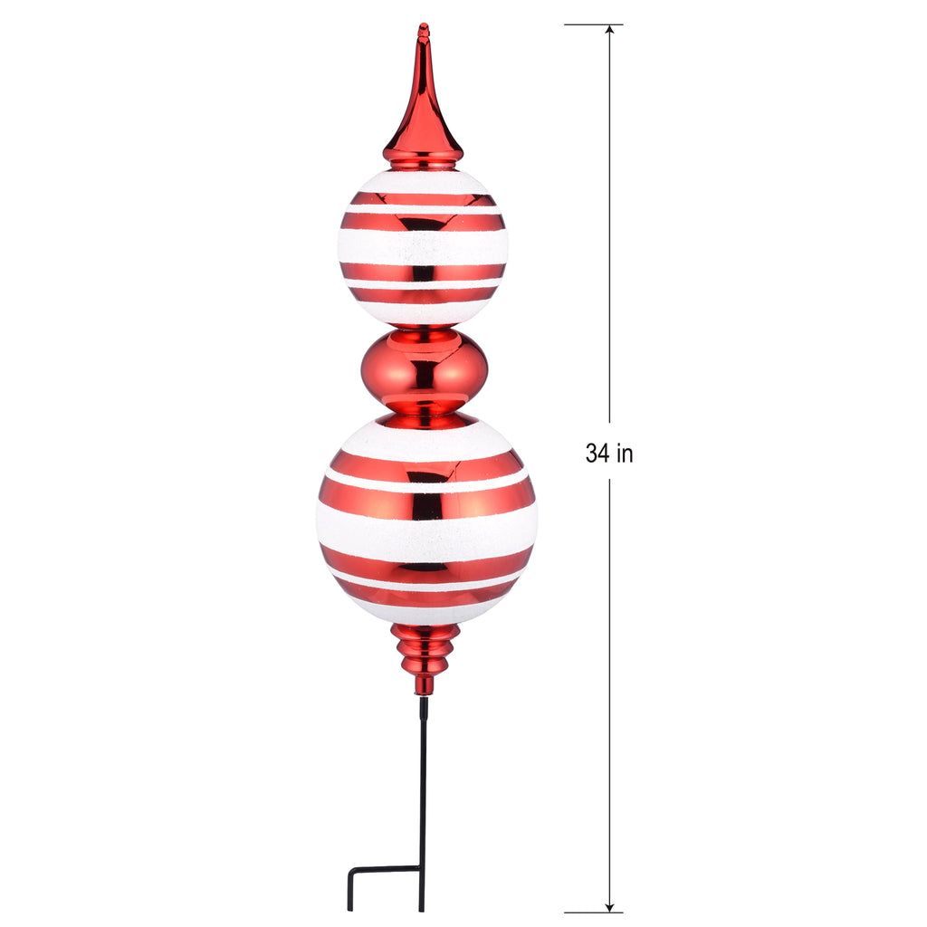 Jumbo Finial Outdoor Christmas Ornament Yard Stake, Red and White, 34", by Holiday Time
