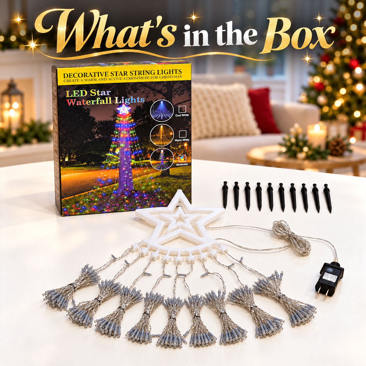 Qunler Outdoor Christmas Decoration Lights, 8 Modes & 350 LED Christmas Waterfall Fairy Tree String Lights Indoor Outdoor Holiday Lighting Decorations, Multicolor, Plug-in