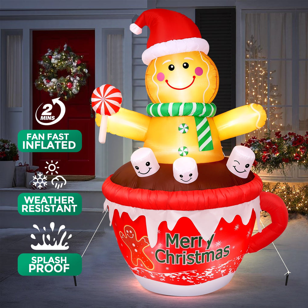 Ayieyill 7FT Inflatables Christmas Outdoor Decoration Cup Gingerbread Man with LED, Outdoor Christmas Decoration
