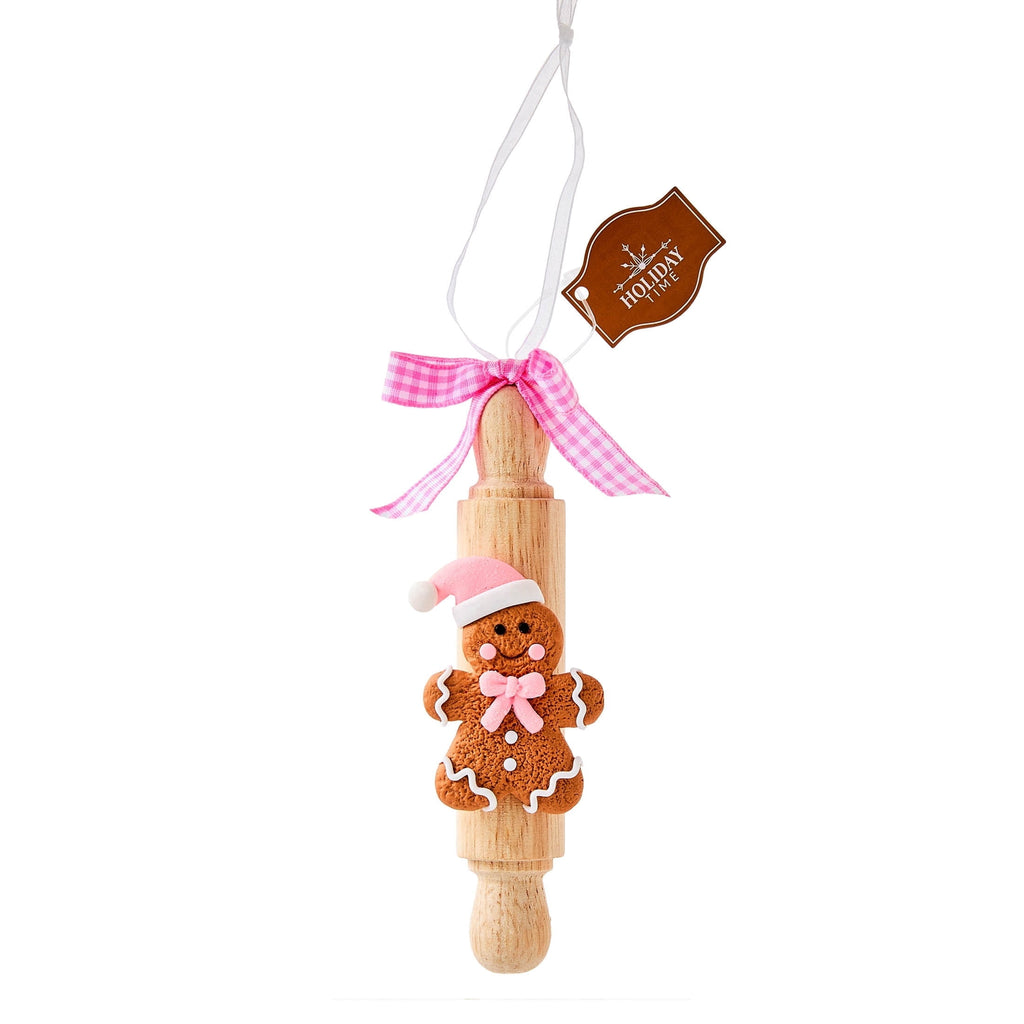 Pink and White Clay Dough Gingerbread Rolling Pin Christmas Ornament, 5.3", by Holiday Time