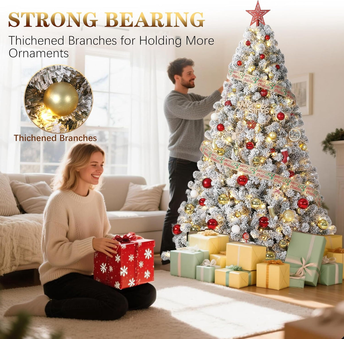 9FT Premium Spruce Artificial Christmas Tree, Pre-Lit with Realistic Hinged Branches, Heavy-Duty Foldable Metal Stand for Home, Office & Large Space Holiday Display