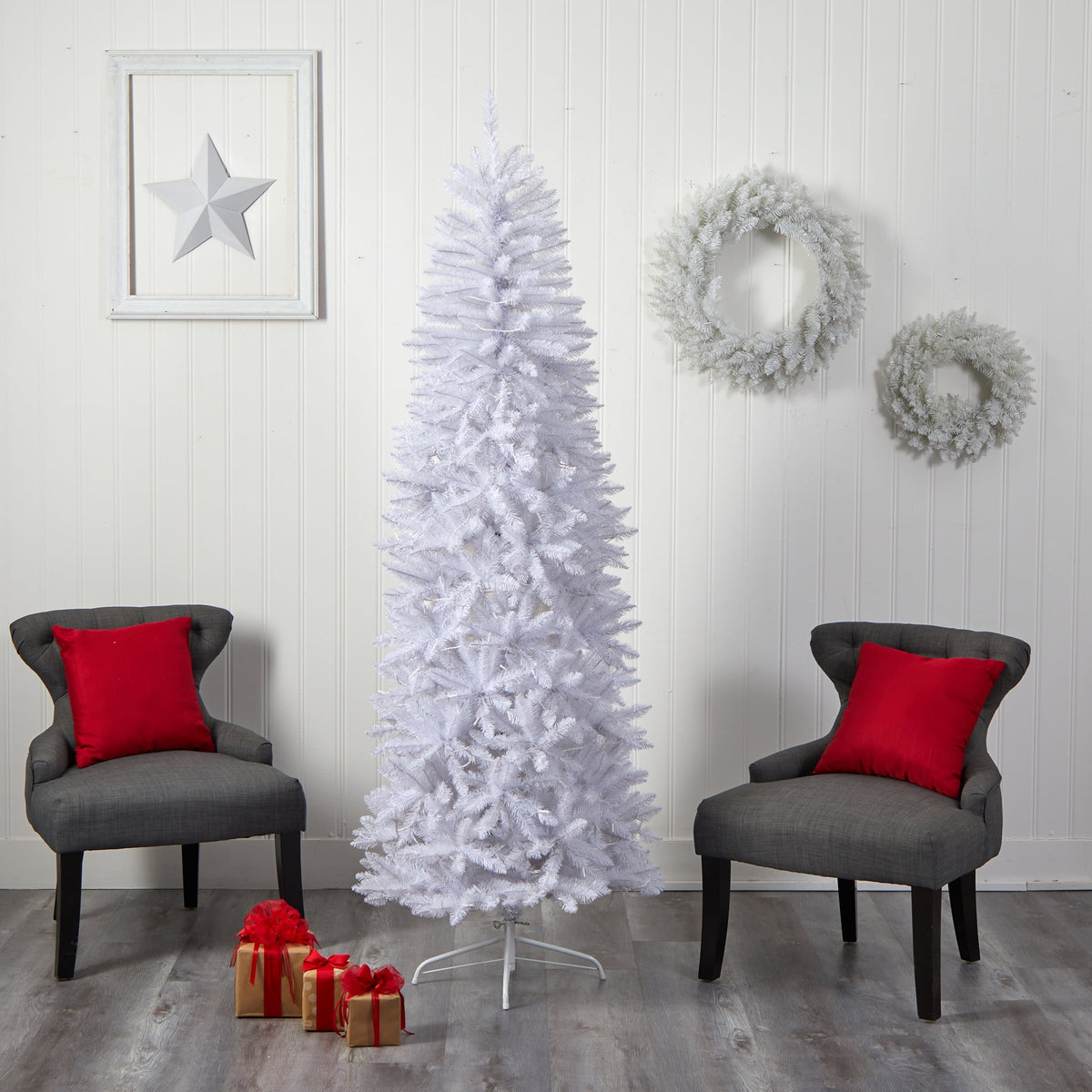 Nearly Natural 3' White Slim Artificial Christmas Tree Prelit 50 Warm White LED Lights
