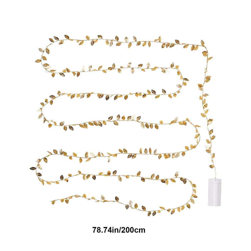 SLYNSHome 20 LED Christmas Leaf Garland String Lights Ornament,6.56 Ft Xmas Gold Leaves Garland String Lamps Battery Operated Xmas Fairy Lights for Holiday Christmas Home Party Decoration