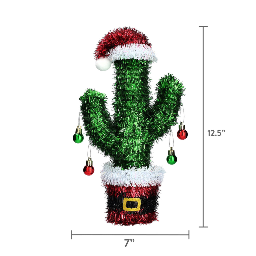 Tinsel Cactus Christmas Decoration, Green/Red/White, 12.5", by Holiday Time
