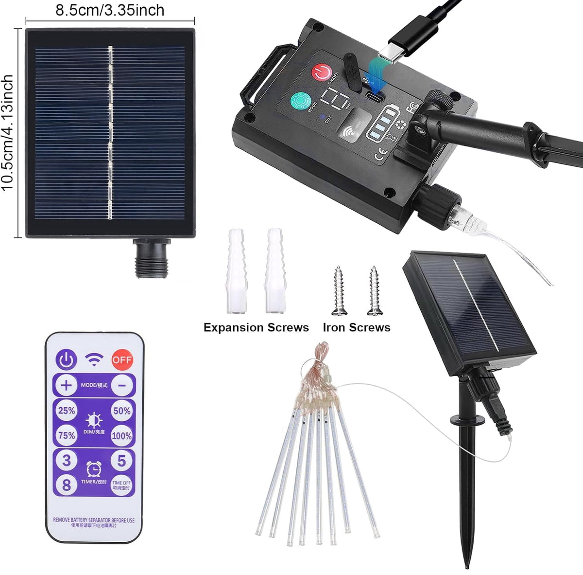 Rirool White Solar Meteor Shower Lights, 20 in 8 Tube 288 LED Raindrop Icicle Lights with Remote Timer, Waterproof Outdoor Snowfall Christmas Wedding Eave Tree Decor for Holiday Yard Patio