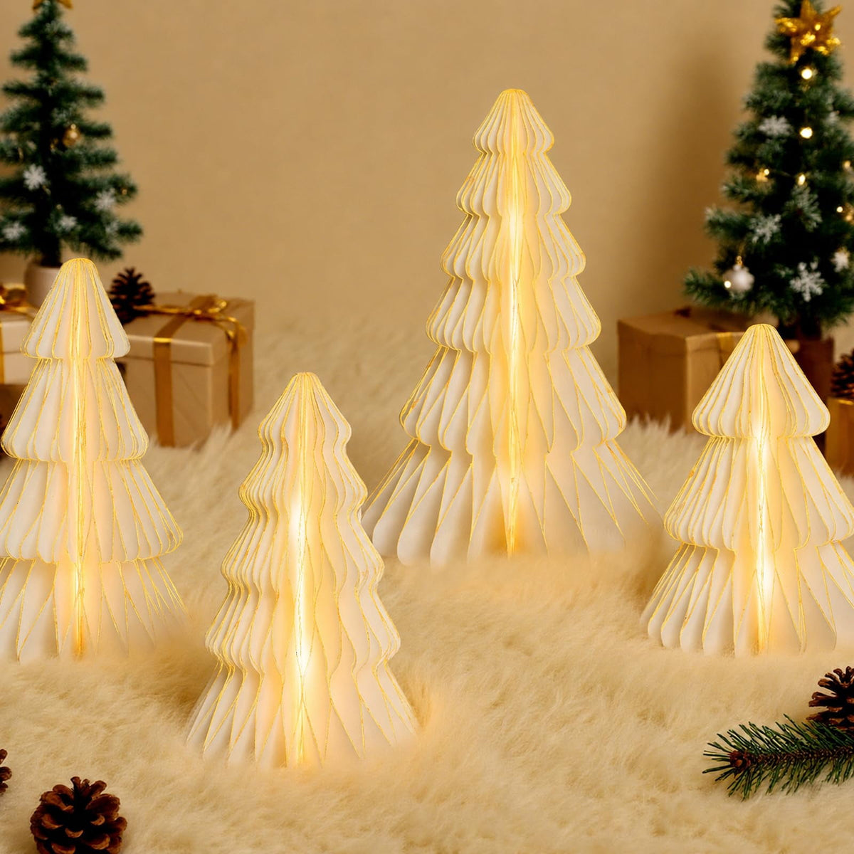 5 Pack Honeycomb Paper Christmas Trees, 3D Christmas Table Centerpieces for Mantel Tabletop Winter Home Decor