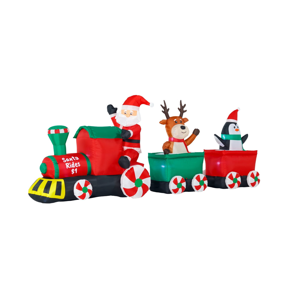Holiday Time Multicolor Santa Train Inflatable with LED Lights, Indoor/Outdoor Christmas Decor, 11 Feet Long, Up to 12 Years