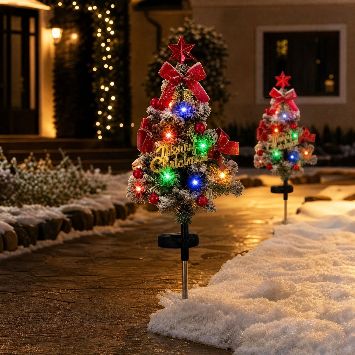 AuroraX Christmas Tree Christmas Decorations DIY 8 Lighting Modes Solar Waterproof Lighted Holiday Yard Stakes Indoor Outdoor Lights Patio Christmas Decorations