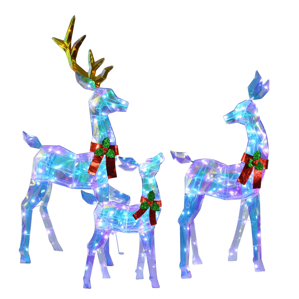 48" 3-Piece 2.5D Colorful Lighted Christmas Deer Family Outdoor Decorations, Clear-Look Reindeer Set with 145 Lights, Gold Antlers, Stakes and Zip Ties for Yard Lawn Porch Garden Holiday Decor