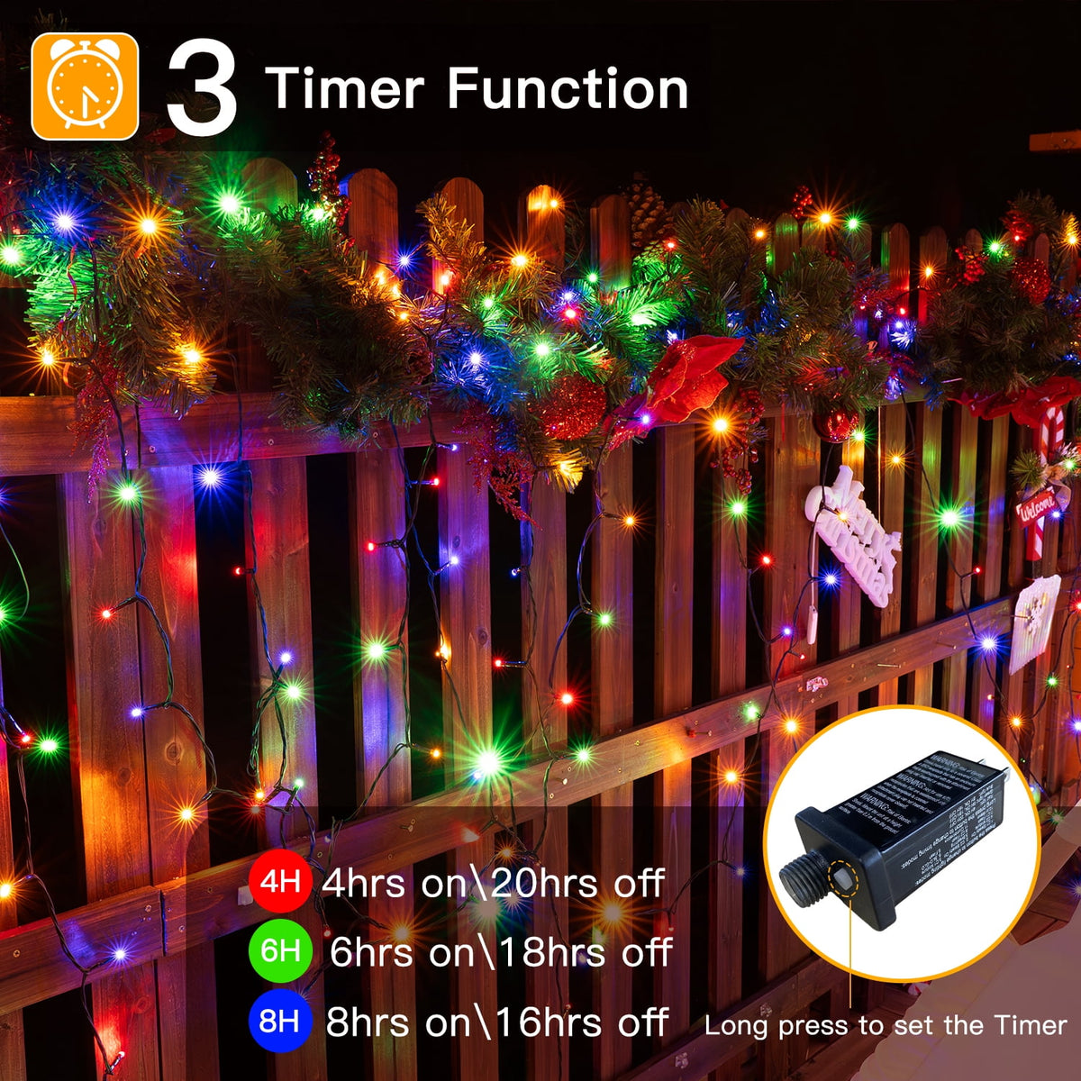 Ollny 66ft 200 LED Christmas String Lights, 11 Lighting Modes 3 Timing Waterproof Indoor Outdoor Color Changing Christmas Lights for Decorations