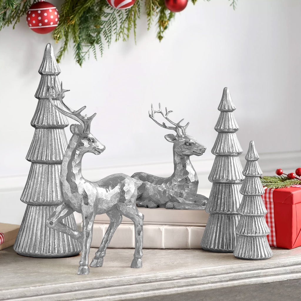 Ayieyill 5PCS Tree and Reindeer Decoration, Christmas Tree Reindeer Figurines, Christmas Decortion Indoor (Rose Gold)