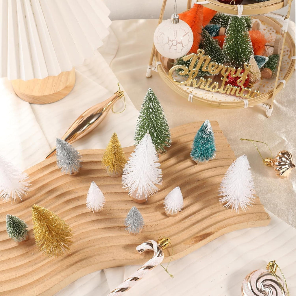 8 Pcs Artificial Mini Christmas Trees, Miniature Pine Trees Sisal Trees with Wood Base Tabletop Christmas Tree for Christmas Xmas Holiday New Year