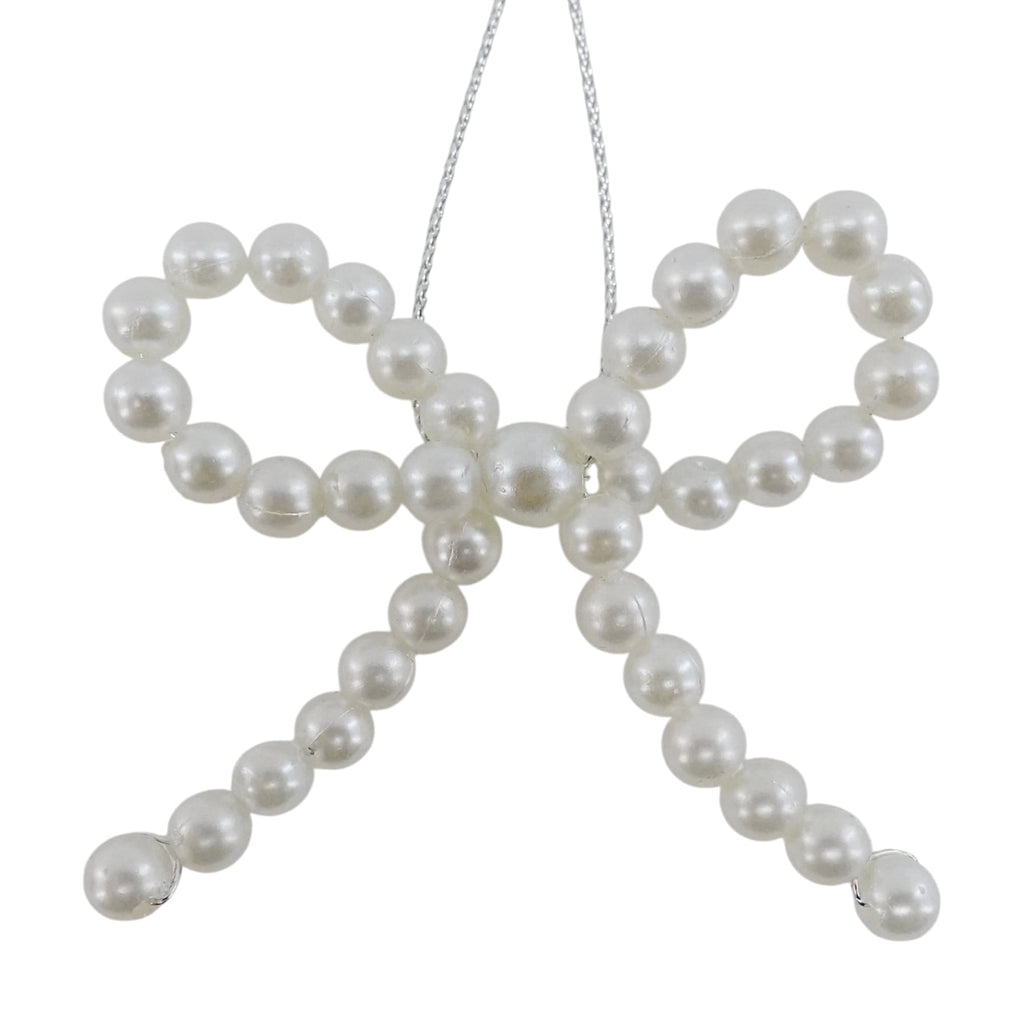 4-Count White Beaded Bow Mini Christmas Ornaments, 2.5", by Holiday Time