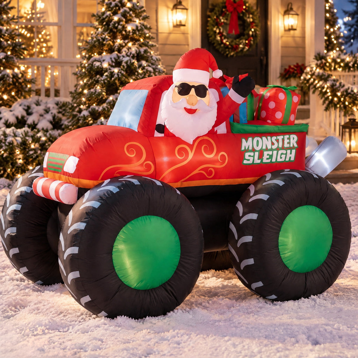 Multicolor Santa Monster Truck Sleigh Christmas Yard Inflatable, 6', by Holiday Time