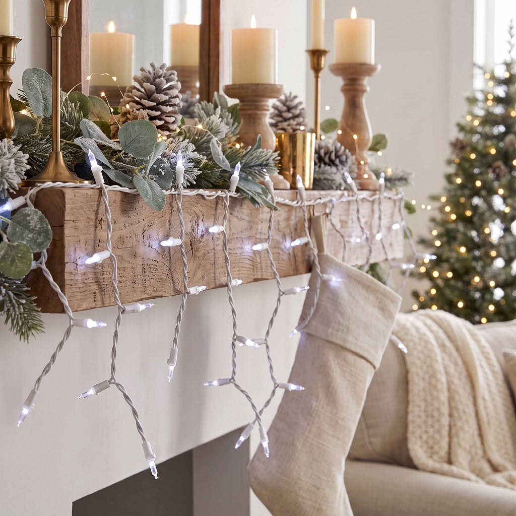 Indoor/Outdoor 300-Count LED Christmas Icicle Lights, Warm White, White Wire, 18', by Holiday Time