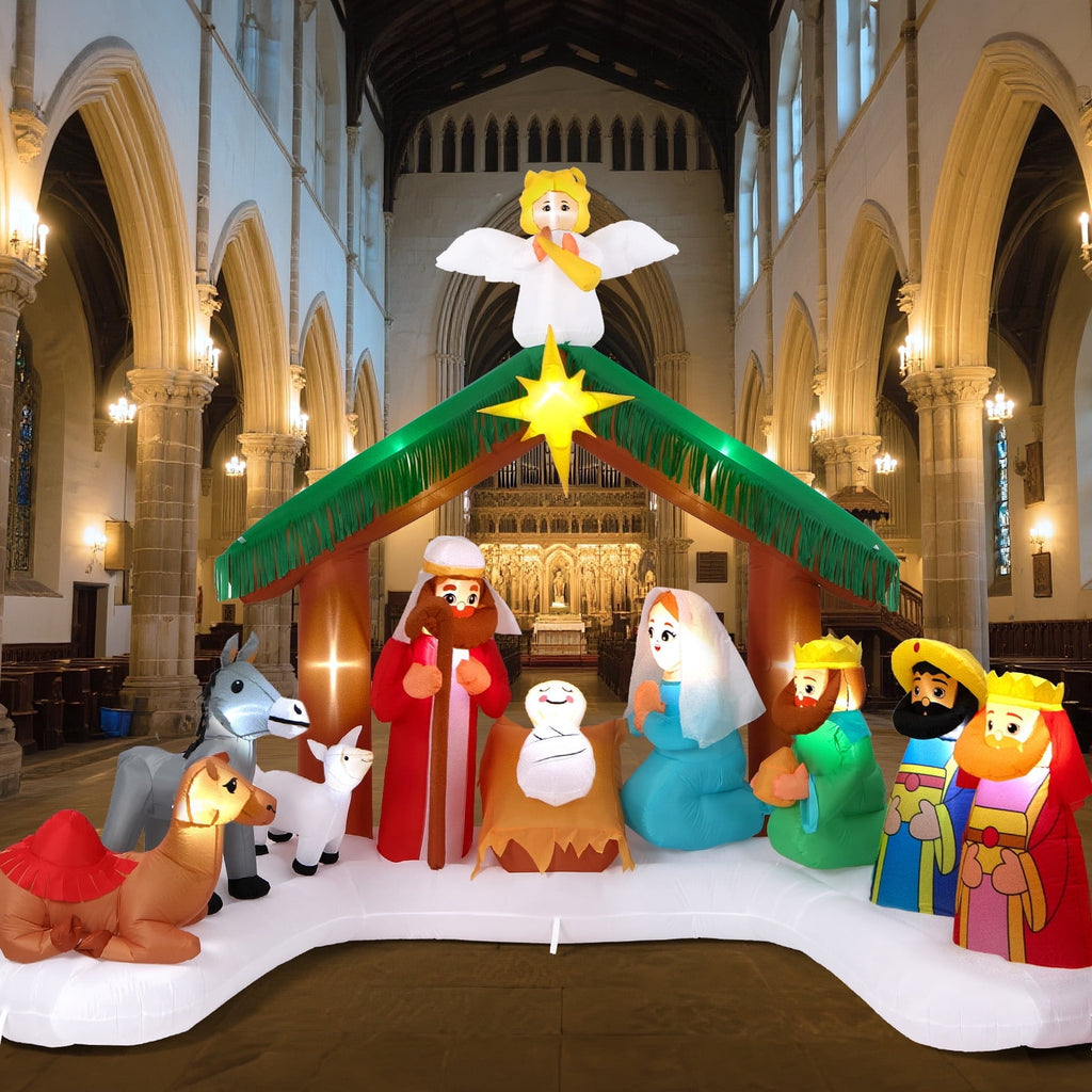Wondiair 12FT Christmas Inflatable Nativity Scene with LED Lights for Outdoor Yard and Church Decor