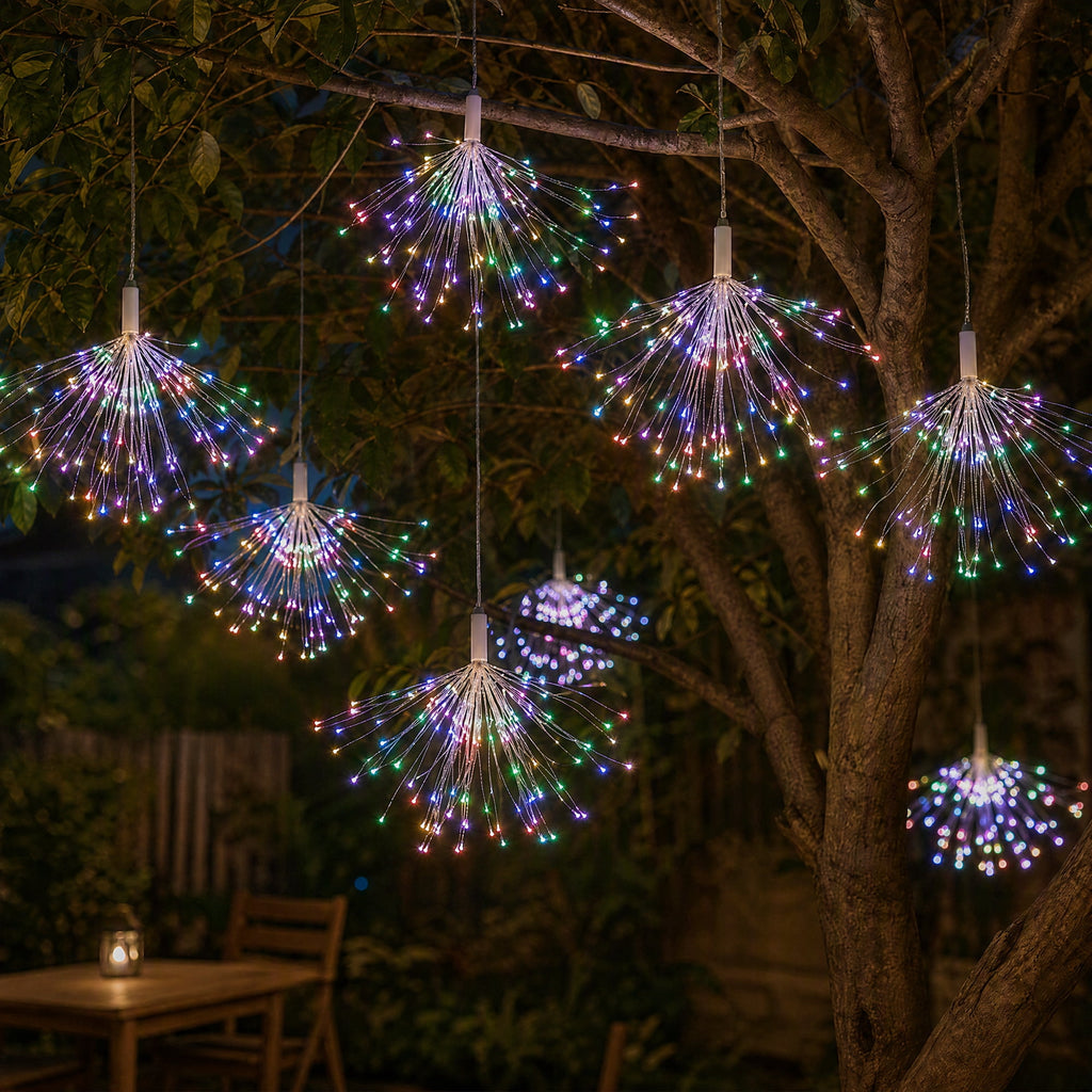 5-Pack LED Firework Lights, 450 LED Starburst String Lights with 8 Modes, Plug In Waterproof Fairy Christmas Lights for Garden Patio Indoor Outdoor Decor, Cool White